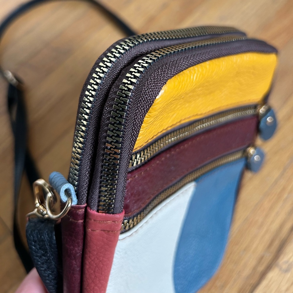 Multi-colored leather cross body purse